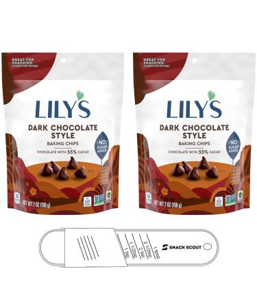 Lily's Dark Chocolate Style No Added Sugar Baking Chips Bag 7 oz (Pack of 2) Bundle With Snack Scout Measuring Spoon
