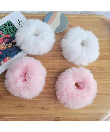 2 PCS Pink Furry Hair Scrunchies - Rabbit Fur Elastic Hair Ties for Girls & Women - Buy Online on GoSupps.com