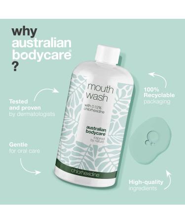 Mouth Flushing with Chlorhexidine & Tea Tree Oil - 500ml | Relieves Gum Pain & Bleeding | Healthy Oral Hygiene | Vegan & Dermatologically Tested - Buy Online on GoSupps.com