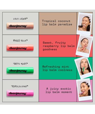 cleanjourney Lip Balm Set 99% Natural Origin Nourishes & Protects Castor Oil Coconut Oil & Shea Butter EWG Verified Vegan For Dry Lips Mint Raspberry Exotic & Coconut 0.14 Oz (Pack of 4) - Buy Online on GoSupps.com