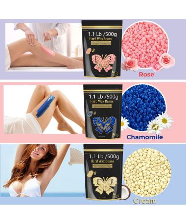 Painless Chamomile Wax Beads for Hair Removal - 1.1LB/500g for Sensitive Skin - Ideal for Bikini, Brazilian, Face, Armpit - Includes 20 Sticks - At-Home Waxing Solution for Women and Men - Buy Online on GoSupps.com