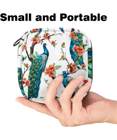 Beautiful Green Storage Bags for Women's Bandages - Peacock Tree Motif Large Menstrual Cup Pocket with Zipper Perfect for Pads Panty Liners and Tampons - Multi-Colored - Buy Online on GoSupps.com