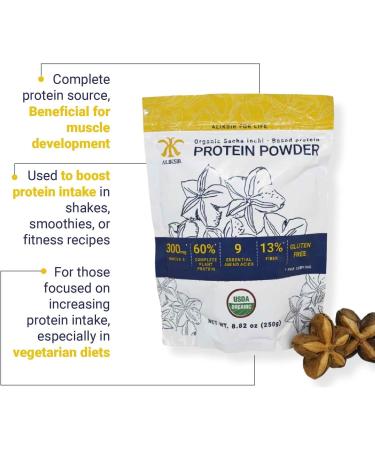 Organic Sacha Inchi Protein Powder - 100% Natural Vegan Gluten-Free 9g Protein Low Carb 9 Essential Amino Acids Omega 3 Rich in Fiber - 8.8 oz - Buy Online on GoSupps.com
