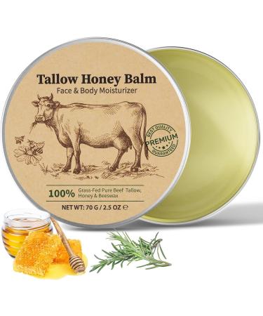 WLCTJIAYOU Beef Tallow for Skin (2.5oz) Tallow and Honey Balm 100% Grass-Fed Tallow Moisturizer with Beeswax & Honey Face & Body Cream for Dry Skin