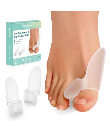 Welnove Bunion Cushion Protector 8 Pack Bunion Corrector Pads with Separator for Big Toe Gel Shield for Foot Pain Relief Calluses Relieve Foot Pain from Friction(Clear)