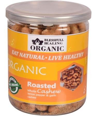 Blessfull Healing Organic Natural Vegan Lemon Pepper & Garlic Roasted Whole Cashew Nuts Crunchy Kaju 250 Gram - Buy Online on GoSupps.com