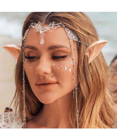 Jovono Boho Headchain with Fairy Elf Ears Silver Headpieces Festive Costume Hair Accessories for Women and Girls - Buy Online on GoSupps.com