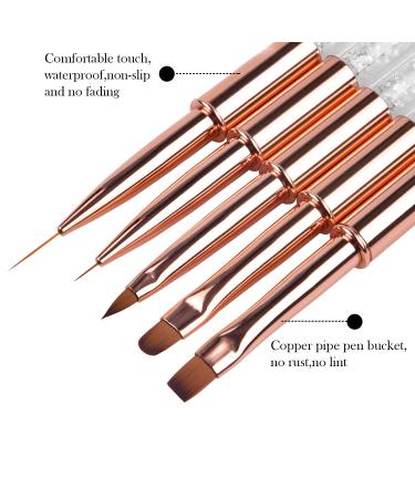 Ycyan 5Pcs Nail Art Brush Set with Rhinestone Handle - Gel Polish Design Brushes for Salon and DIY Manicure - Rose Gold - Buy Online on GoSupps.com