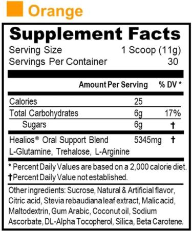 HEALIOS Orange Flavor Oral Health and Dietary Supplement  Powder Form  Naturally Sourced L-Glutamine Trehalose L-Arginine  11.64 Ounces - Buy Online on GoSupps.com