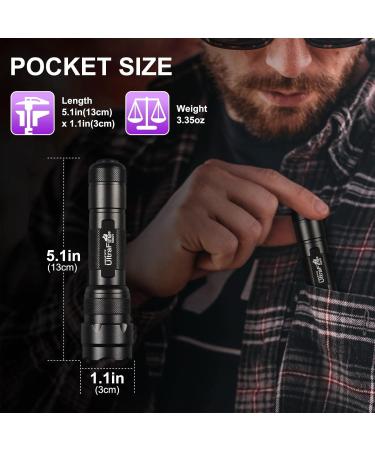 ULTRAFIRE UV LED Torch 395-405nm Blacklight Zoomable Ultraviolet Flashlight with 2600mAh Rechargeable Battery and Charger Mini UV Light for Curing UV Glue Pet Urine Stains - Buy Online on GoSupps.com