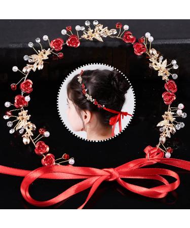 Drokit Red Crystal Flower Tiara Headpiece for Wedding - Elegant Bridal Forehead Accessory - Buy Online on GoSupps.com