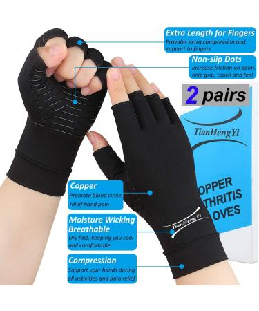 2 Pairs Copper Arthritis Gloves for Relief Pain for Women Men Fingerless Compression Gloves for Carpal Tunnel Osteoarthritis Joint Pain Computer Typing Driving Hand Support (Black Large) Large Black - Buy Online on GoSupps.com