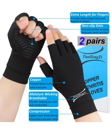 2 Pairs Copper Arthritis Gloves for Pain Relief - Fingerless Compression Gloves for Carpal Tunnel, Osteoarthritis, Joint Pain - Hand Support for Computer Typing, Driving - Women Men (Black Medium, Pack of 4) - Buy Online on GoSupps.com
