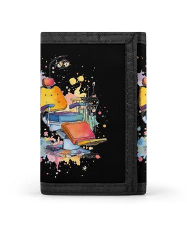 Dentist Chair Dental Tools Tooth Medical Art Trifold Slim Wallet Front Pocket With Money Clip And ID Credit Card Slots For Travel Work