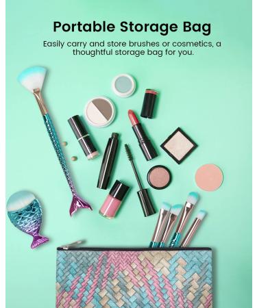 11pcs Mermaid Makeup Brush Set with Cute Bag - Perfect Foundation Eyeshadow & Blush Brushes for Girls | Ideal Christmas & Birthday Gift - Buy Online on GoSupps.com