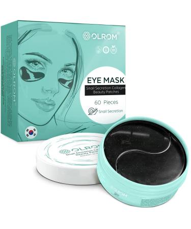 Olrom Korean Skin Care Depuffing Eye Patches: 60-Pack of Hydrating Under Eye Masks with Collagen & Snail Secretion for Dark Circles & Under Eye Puffiness