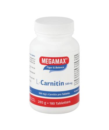 Megamax L-Carnitin 500 mg 180 Tbl. (L-Carnitine Carnipure).The body's own L-carnitine supports the energy stake in fat metabolism.Contents: 180 tablets of 500 mg L-carnitine