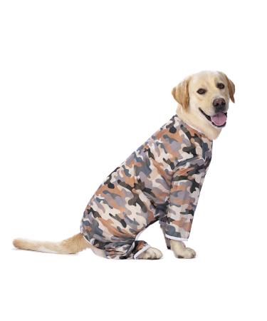 Miaododo Lightweight Recovery Surgery Recovery Suit for Large Medium Dogs,Camouflage Quick Dry Dog T-Shirts Bodysuit Pajamas PJS Full Body for Shedding, Prevent Licking, Wound Protection (36), Golden