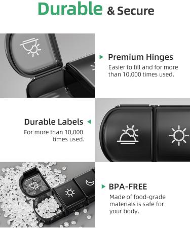 PULIV Weekly Pill Organizer - 7 Day Portable Pill Box with Stylish Bag 28 Compartments for Vitamins & Supplements - Ideal for Men - Buy Online on GoSupps.com