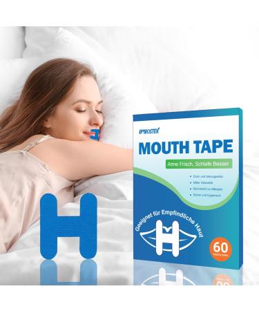 Mouth Tape for Sleeping 60 Pcs H-Shape Sleep Mouth Tape Snoring Aids for Men Women Helps Stop Snoring and Develops Nasal Breathing Habits (Blue) 60pcs