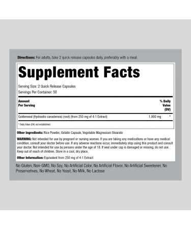 Piping Rock Goldenseal Root Capsules 1000mg - 100 Capsules | Herbal Supplement, Non-GMO, Gluten-Free - Buy Online on GoSupps.com