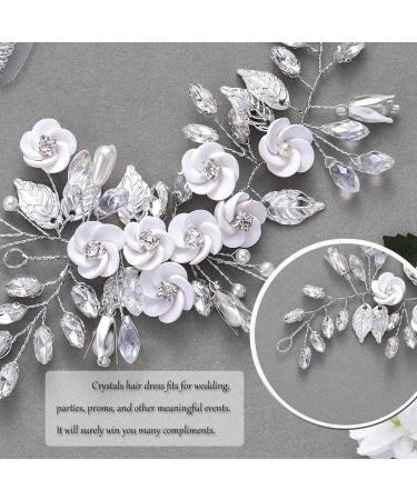 Latious Silver Flower Wedding Hair Vine - Bridal Hair Piece with Rhinestones for Women and Girls - Buy Online on GoSupps.com