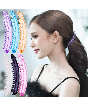 RC Roche 6 pieces of bananas hair clips holder hair clip with teeth vintage thick hair French cursing medium transparent multifolitis 1 piece (6 Pack) transparent multifake