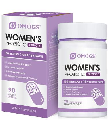 Women's Probiotic 180 Billion CFUs 18 Strains with Organic Prebiotics Cranberry Extract D-Mannose & Digestive Enzymes for Digestive Boost Immune PH Balance & Urethral Health 90 Capsules