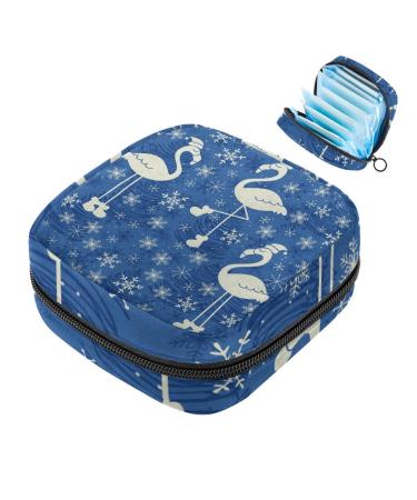 Christmas-blue snowflake flamingo ladies tie-up bag menstrual pad bag portable menstrual cup pocket with zipper for teenagers girls women women