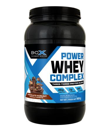 BioX Power Whey Complex | High Protein 100% Pure Whey Protein Powder | 26g Protein | Nitrogen-Rich Three Tiered Powder with Whey Concentrate Whey Isolate Hydrolyzed Whey | 26 Servings 2LB (Chocolate Hazelnut) Chocolate Hazelnut 26 Servings (Pack of 1)
