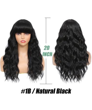 SOKU Black Wavy Wig with Bangs - 20 Inches Synthetic Heat Friendly Curly Wig for Women - Natural Looking Medium Length Hair for Daily Wear and Parties - Buy Online on GoSupps.com