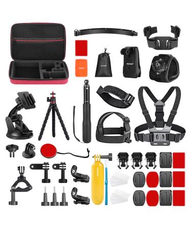 NEEWER 50 in 1 Action Camera Accessory Kit Compatible with GoPro Hero 11 10 Hero9 Hero8 Hero7 GoPro Max GoPro Fusion Insta360 Osmo Action AKASO APEMAN Red Storage Case Included