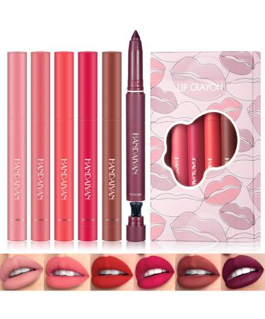 6 Colors Matte Lipstick Lip Liner Pencil Set Double End Matte Lipgloss Lipliner Set Waterproof Lip Gloss Non-Stick Cup Long Lasting Cosmetics Lip Stick Professional Lip Makeup Kit Purple Red B