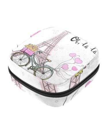 Menstruation bag with zipper women's napkin bag tampons collection bags for women and girls (Paris Eiffel Tower and Bicycle with Balloons)