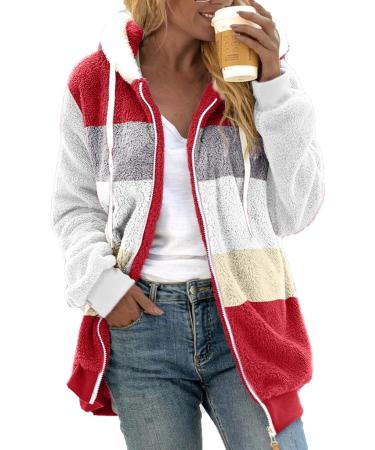Shop Hanxiulin Women's Oversized Plush Hoodie Jacket - Winter Coat in Watermelon Red | Lightweight Outdoor Cardigan - Buy Online on GoSupps.com