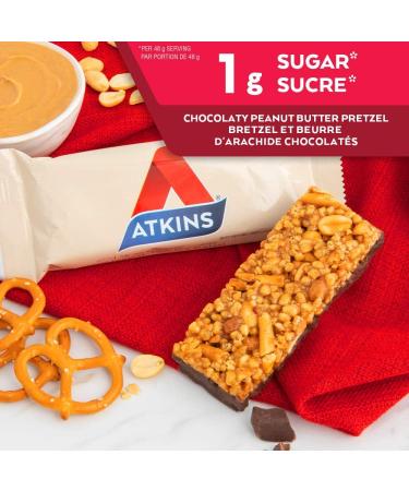Atkins Protein Bars - Chocolaty Peanut Butter Pretzel Low Sugar Keto Friendly High Protein High Fibre 1g Sugar 4g Carbs 5ct - Buy Online on GoSupps.com