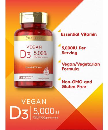 Carlyle Vitamin D3 5000 IU 180 Capsules - Vegetarian Non-GMO & Gluten Free Formula - Buy Online on GoSupps.com