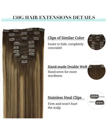 Doores Clip In Extensions - 24 Inch Balayage Chocolate Brown to Caramel Blonde 150g Remy Human Hair 9 Pieces - Buy Online on GoSupps.com