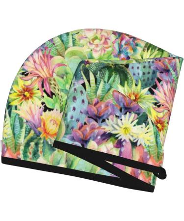 Hair Towel Wrap | Quick-Dry Towel Turban | Watercolor Blooming Cactus Design - Buy Online on GoSupps.com