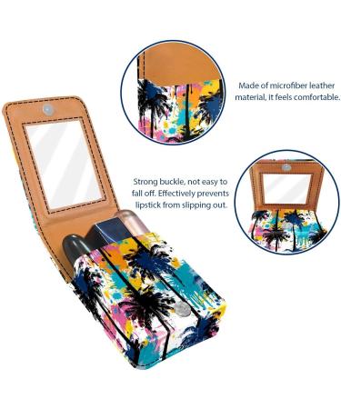 Shop Stylish Leather Lipstick Case | Mini Organizer with Mirror | Tropical Palm Tree Design - International Shipping Available - Buy Online on GoSupps.com