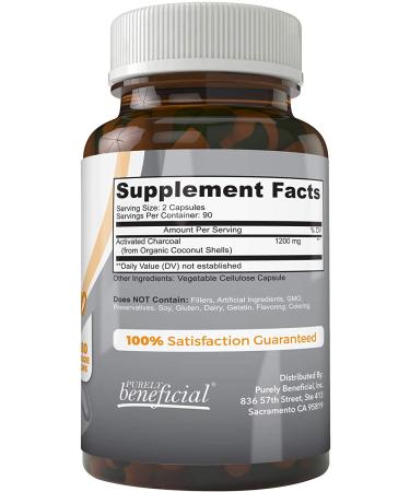 Purely Beneficial Activated Coconut Charcoal 1200mg | 180 Capsules - Detox & Digestive Health - Buy Online on GoSupps.com
