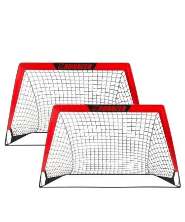 L RUNNZER Portable Soccer Goal, Pop Up Soccer Goal Net for Backyard, Set of 2 with Portable Carrying Case Red 4x3 FT