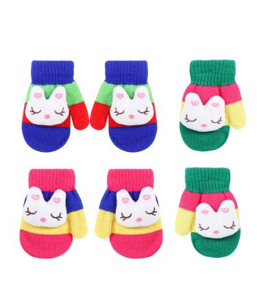 Jupsk Toddler Mittens Winter Warm Knitted Gloves Magic Stretch Colorful Thick Bunny Gloves for Baby Boys Girls 1 2 3 Years Old 3 Pairs