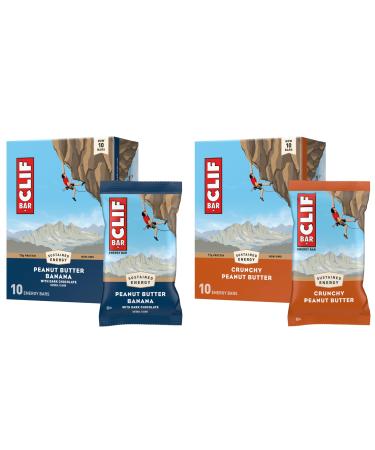 CLIF BAR - Energy Protein Bars - Crunchy Peanut Butter and Peanut Butter Banana with Dark Chocolate - Variety Pack - Made with Organic Oats - Energy Bars - Non-GMO - (20 Pack)