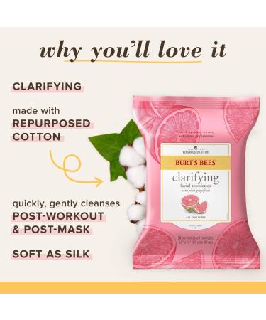 Burts Bees Pink Grapefruit Facial Cleanser Towelettes & Makeup Remover Wipes - 30 Count Pack - For All Skin Types - Made with Repurposed Cotton - Buy Online on GoSupps.com