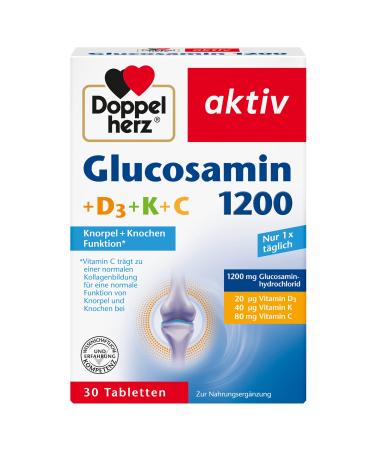 Double heart glucosamine 1200 + D3 + K + C - with vitamin C as a contribution to normal collagen formation for normal cartilage function - 30 tablets