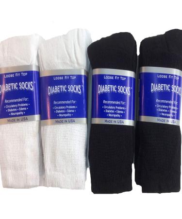 Creswell 18 Pairs Diabetic Socks Made in USA (White & Black Crew 13-15) 13-15 White & Black Crew