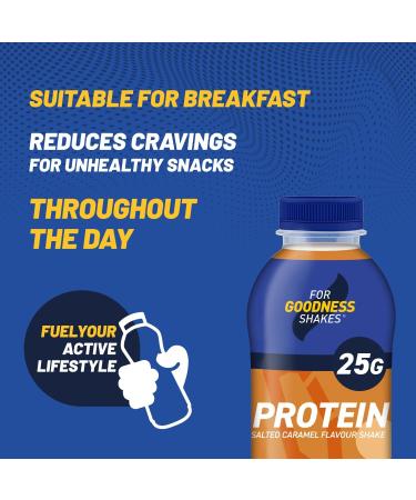For Goodness Shakes Salted Caramel Drink High Protein Fat-Free Ready-To-Drink 25g Protein Vitamin D & B-12 No Added Sugar Low Calorie 195 Kcal Suitable For Breakfast Pre Post Workout 8x435ml - Buy Online on GoSupps.com
