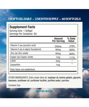 Nutri-Rich Eye Health Supplement with Lutein and Zeaxanthin Vision Support Vitamin C Vitamin E Healthy Support Vision 60 Softgels No Artificial Additives 2 Month Supply - Buy Online on GoSupps.com