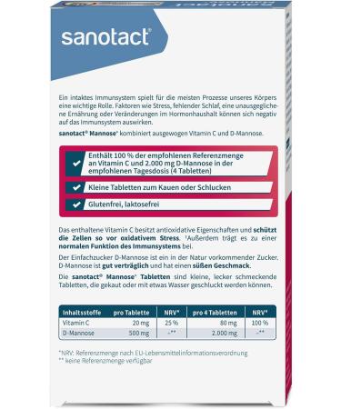 Sanotact Mannose+ | 30 High Dose D-Mannose Tablets with Vitamin C | 2000 mg Daily Support - Buy Online on GoSupps.com